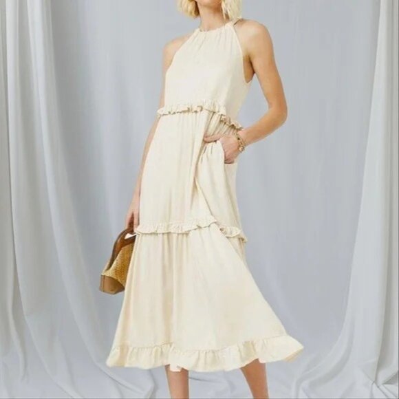 HAYDEN ivory Halter Tiered Ruffle Midi Sundress Small - Picture 1 of 11
